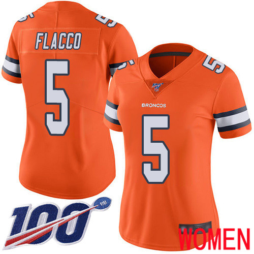 Women Denver Broncos #5 Joe Flacco Limited Orange Rush Vapor Untouchable 100th Season Football NFL Jersey